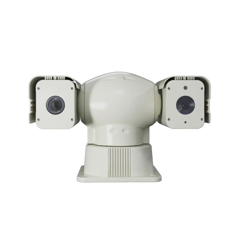 white ptz security camera with two camera